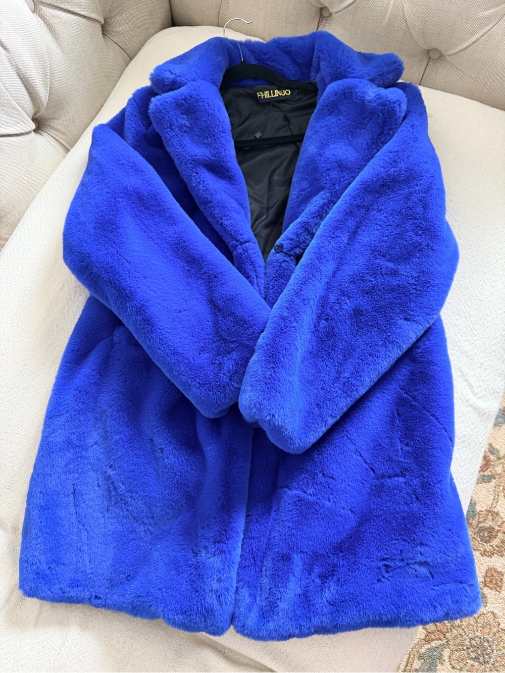 Womens Royal Blue Faux Fur Coat Lightweight Soft M/L ptp 22”